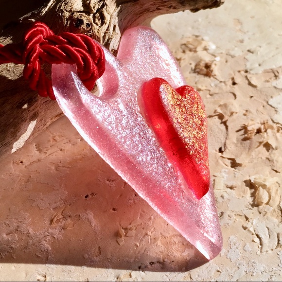 Pink pearl double heart necklace - Picture 2 of 6